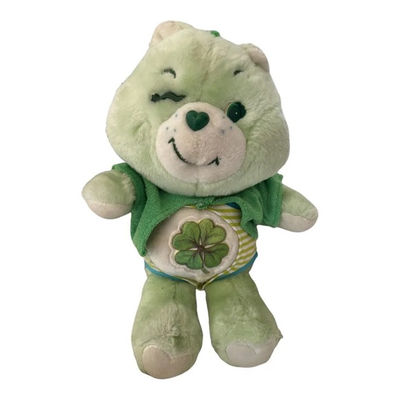 VINTAGE CARE BEAR CAREBEAR GOOD LUCK FOUR LEAF CLOVER 12 Inch  PLUSH Cute Outfit - Picture 1 of 11